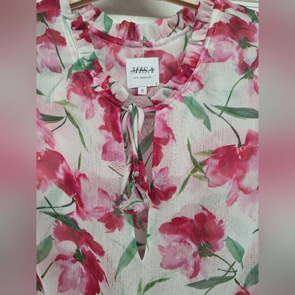New Sz small MISA LOS ANGELES NIKA DRESS FUSCHIA MIX floral printed chiffon midi - Picture 5 of 10